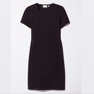 Wilfred Free Yumi Dress - Black Ribbed Fitted T-Shirt Dress - Size S